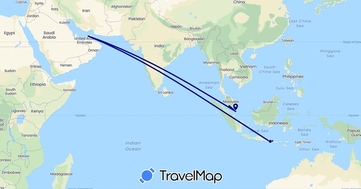 TravelMap itinerary: driving in United Arab Emirates, Indonesia, Malaysia, Singapore (Asia)